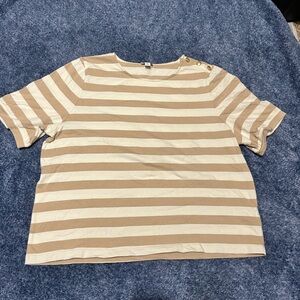 J. Crew Beige and White Striped Top with Gold Buttons